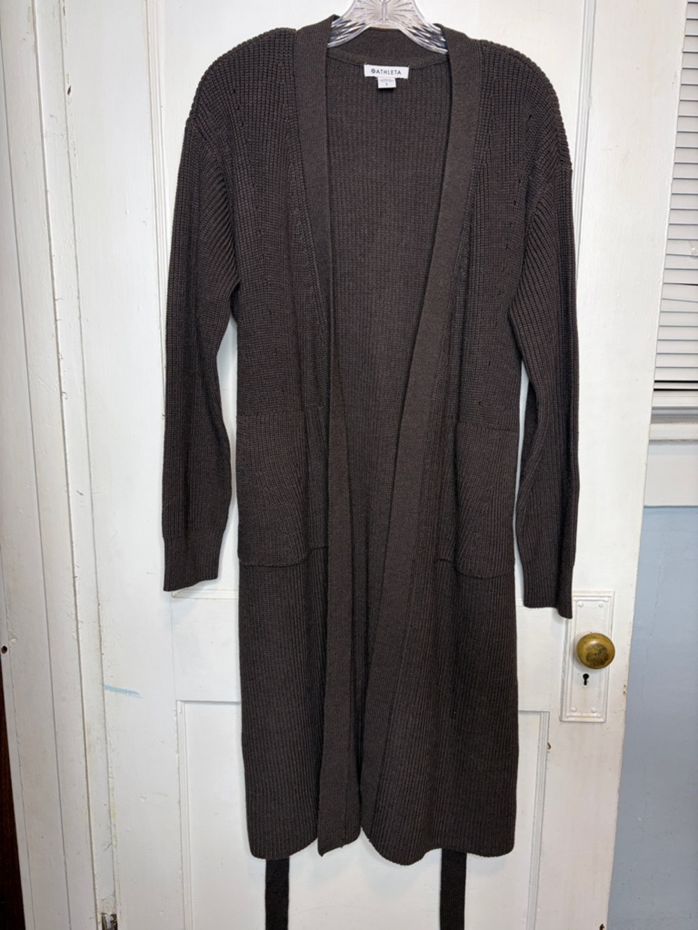 Athleta Merino Wool Blend Scenic Wrap Long Cardigan Dark Chocolate Brown Sz L